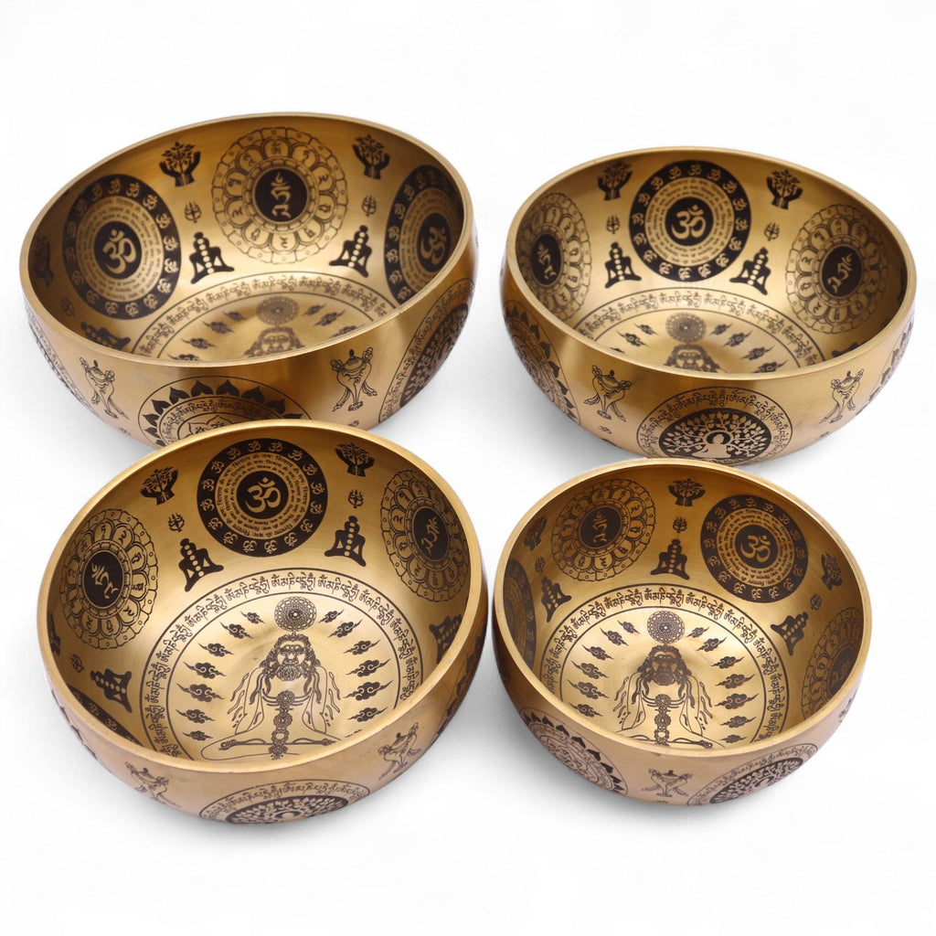 Pure Brass Etched Yogi - Set of 4 - Approx 3.85kg